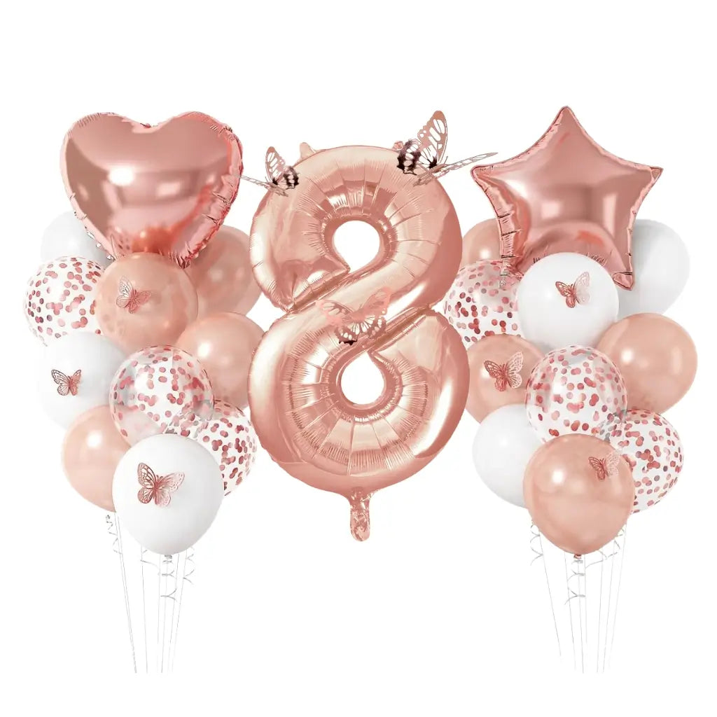 Metallic Rose Gold & Butterfly Birthday Balloon Bundle 24pk number 8