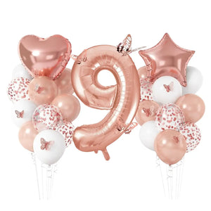 Metallic Rose Gold & Butterfly Birthday Balloon Bundle 24pk number 9