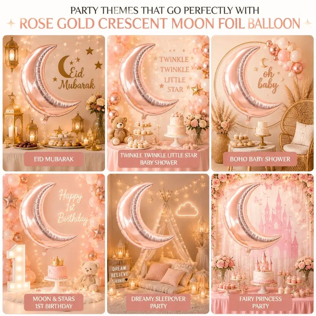 Rose Gold Crescent Moon Shaped Foil Balloon party decoration ideas