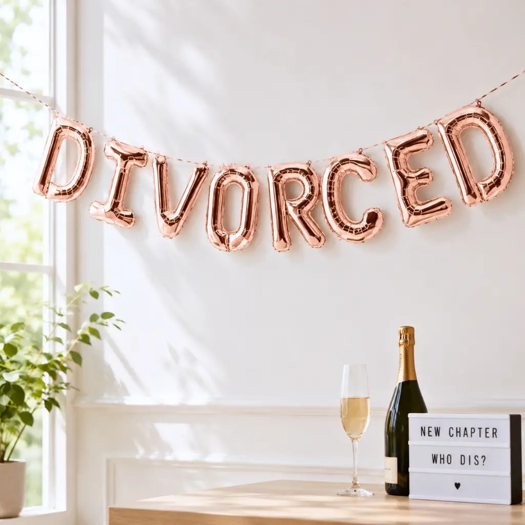 16-inch Rose Gold 'DIVORCED' Letter Foil Balloon Banner - Divorce Party Decorations.