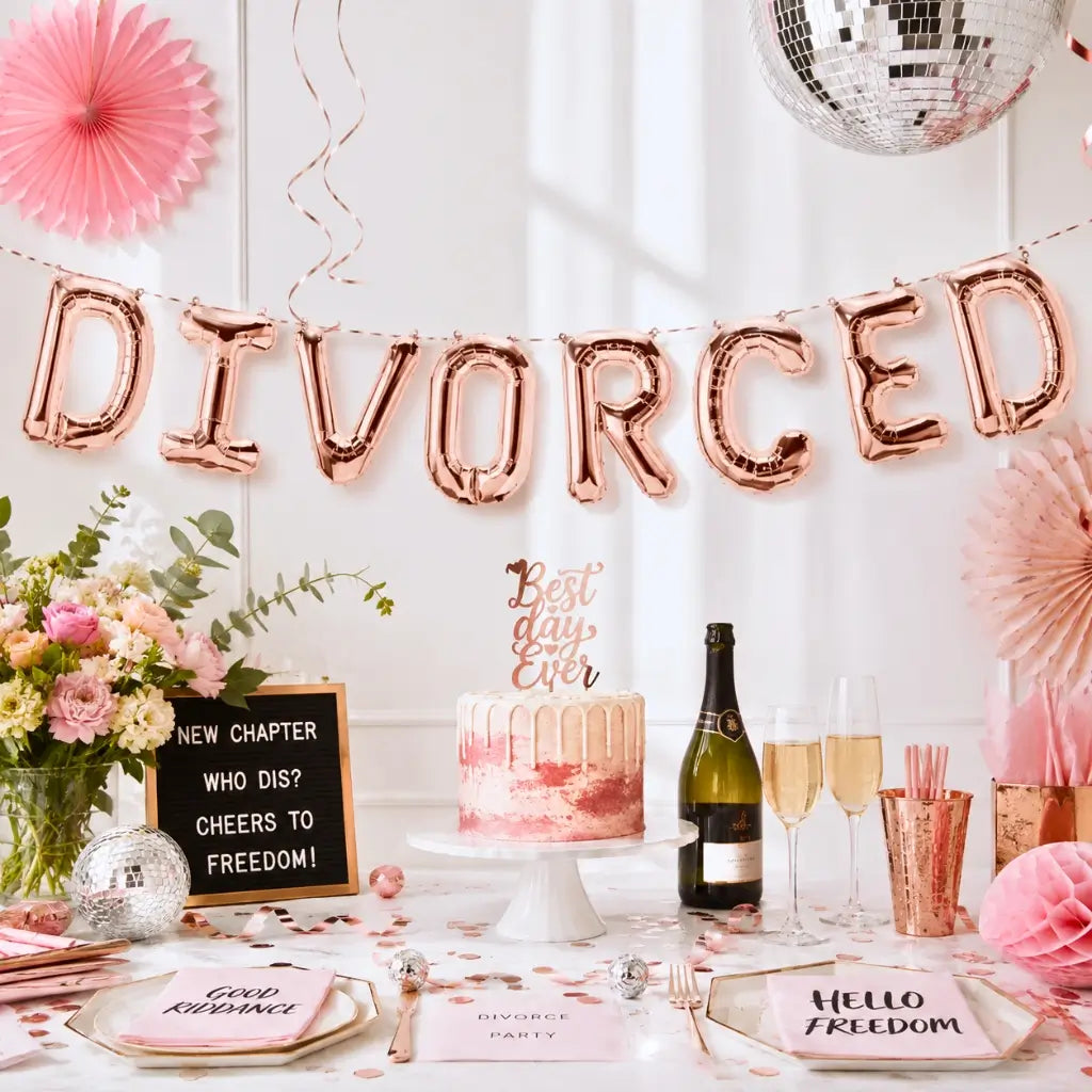 16-inch Rose Gold 'DIVORCED' Letter Foil Balloon Banner - Divorce Party Decorations.