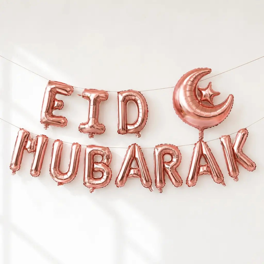 16-inch Rose Gold EID MUBARAK Moon Star Foil Balloon Banner