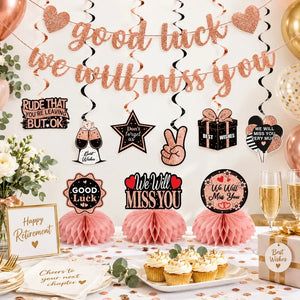 Rose gold Good Luck and We Will Miss You farewell decoration kit