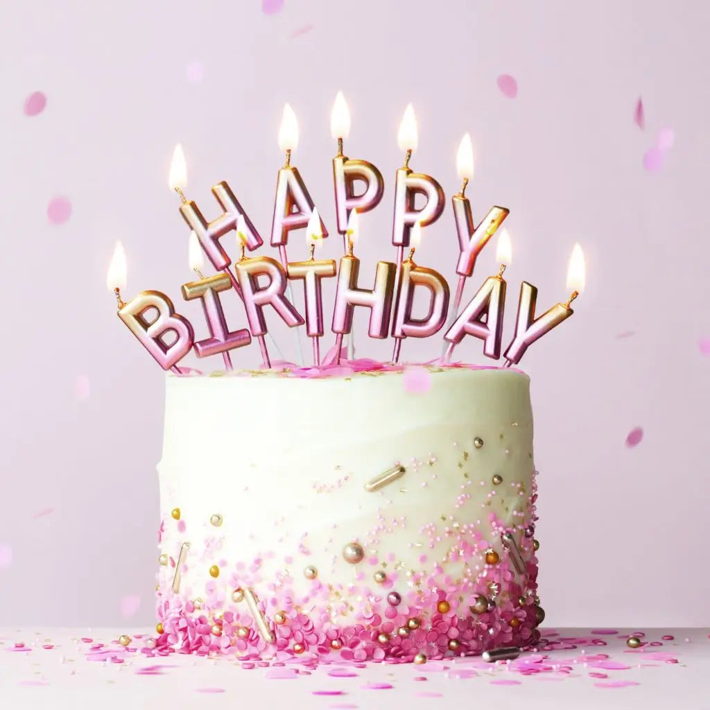 Rose Gold 'Happy Birthday' Candles
