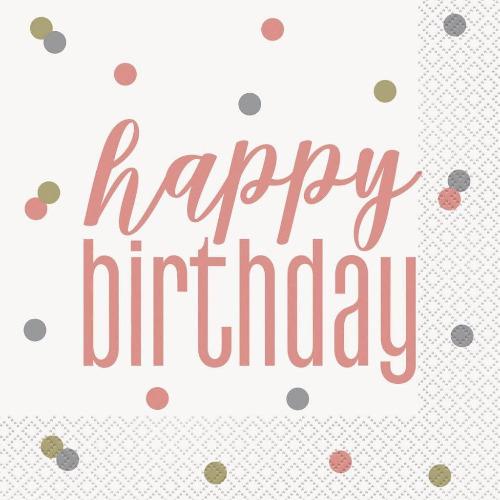 Rose Gold Happy Birthday Luncheon Napkins 16pk