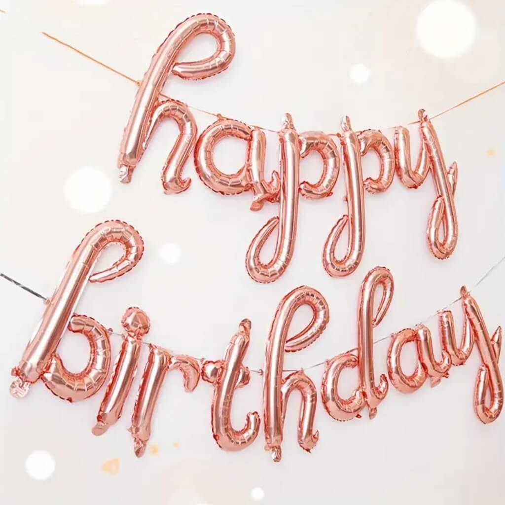 Rose Gold 'happy birthday' Script Letter Balloons