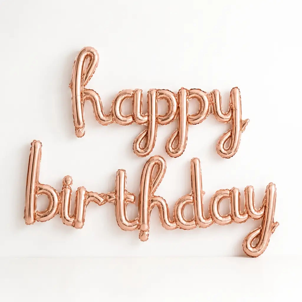 Rose Gold 'happy birthday' Script Balloon Banner Set