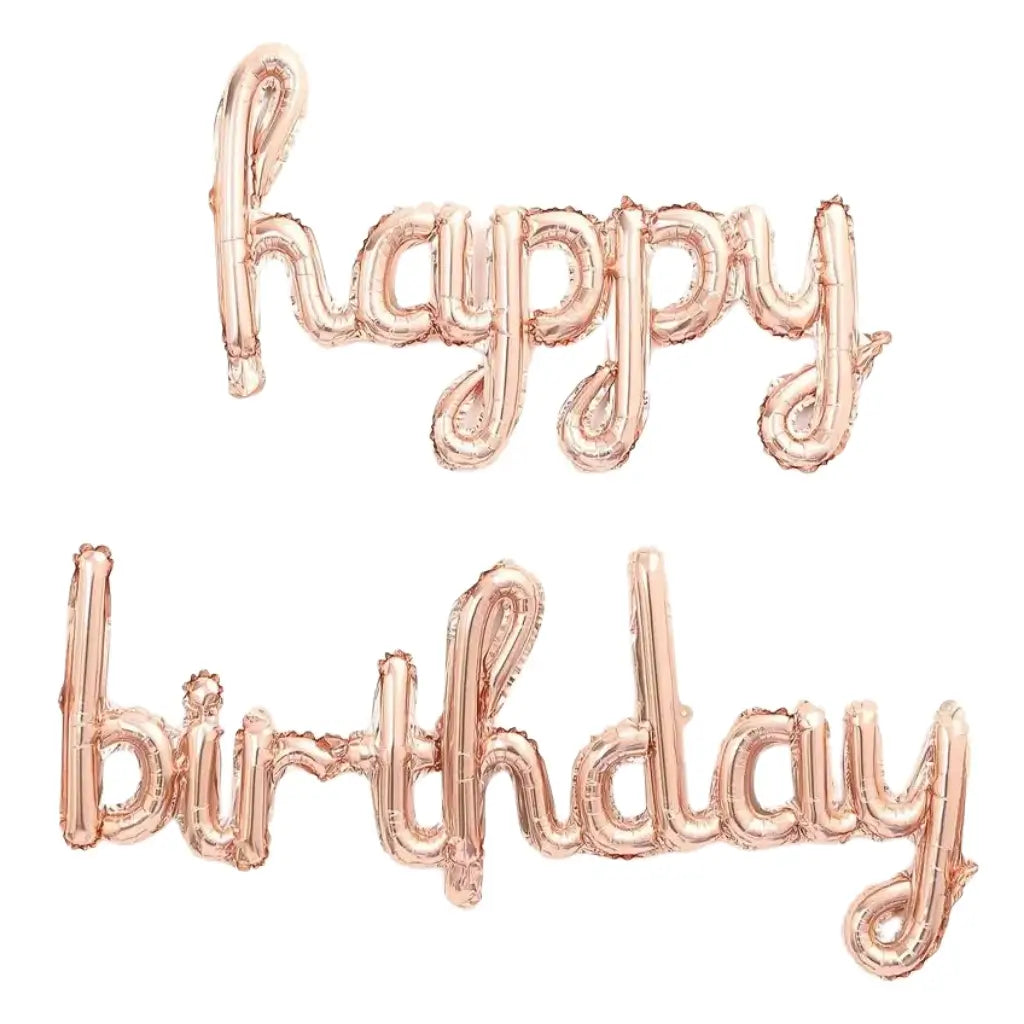 Rose Gold 'happy birthday' Script Balloon Banner Set