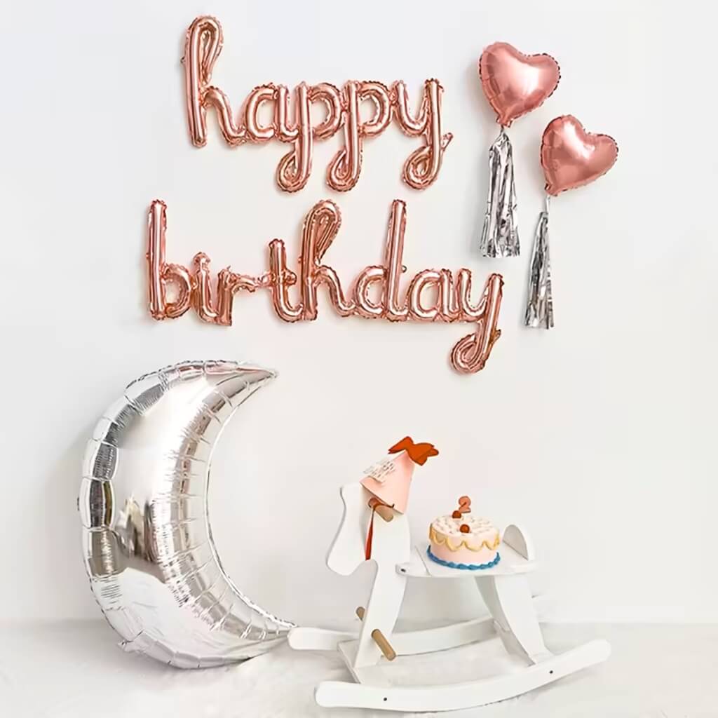 Rose Gold 'happy birthday' Script Balloon Banner Set