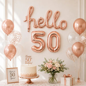 Rose Gold 'hello 50' Birthday Foil Balloon Banner