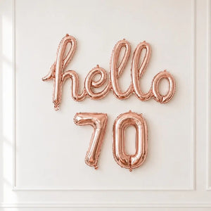 Rose Gold 'hello 70' Birthday Foil Balloon Banner
