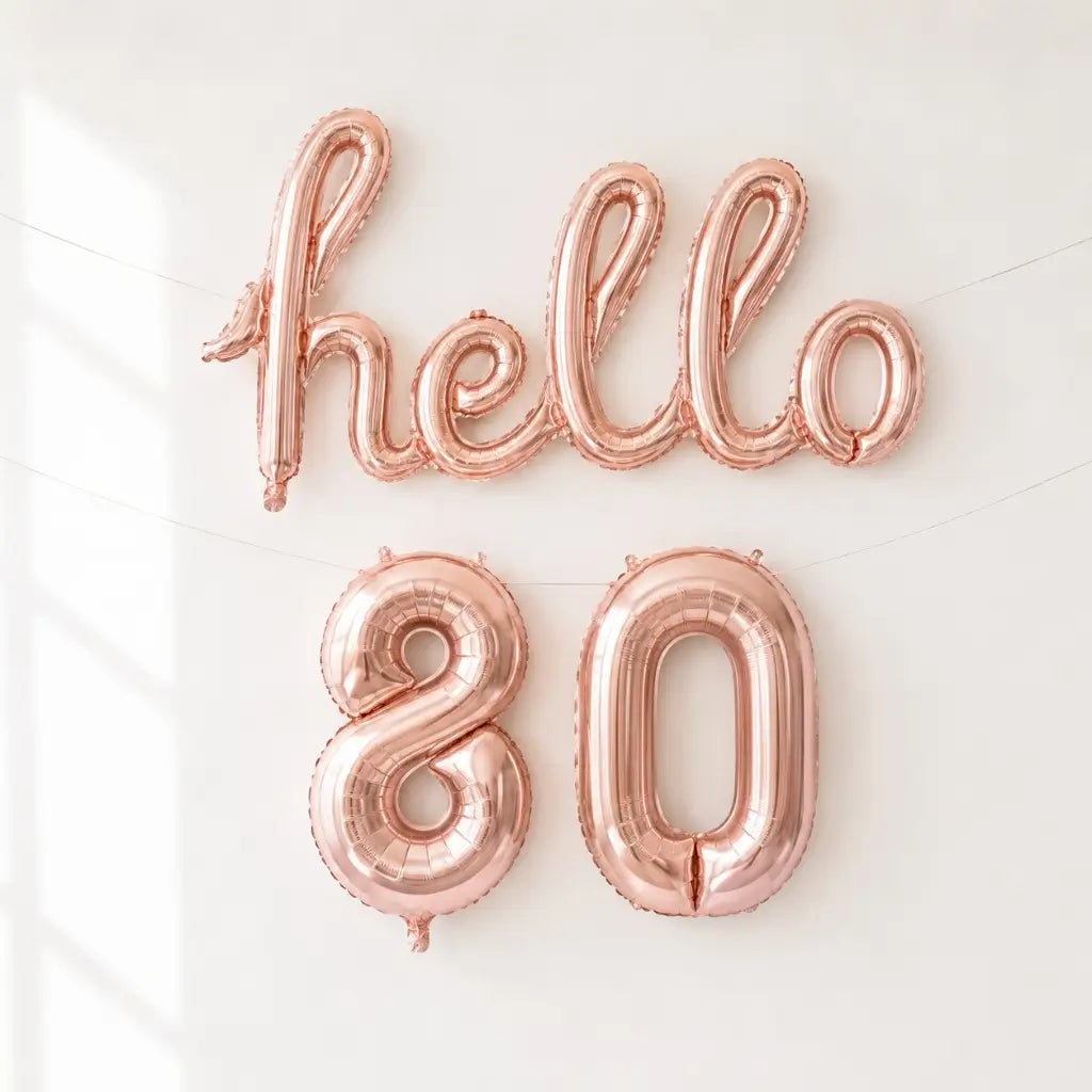 Rose Gold 'hello 80' Birthday Foil Balloon Banner