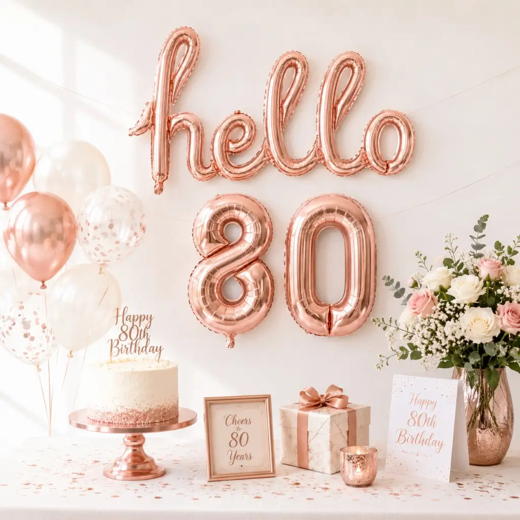 Rose Gold 'hello 80' Birthday Foil Balloon Banner