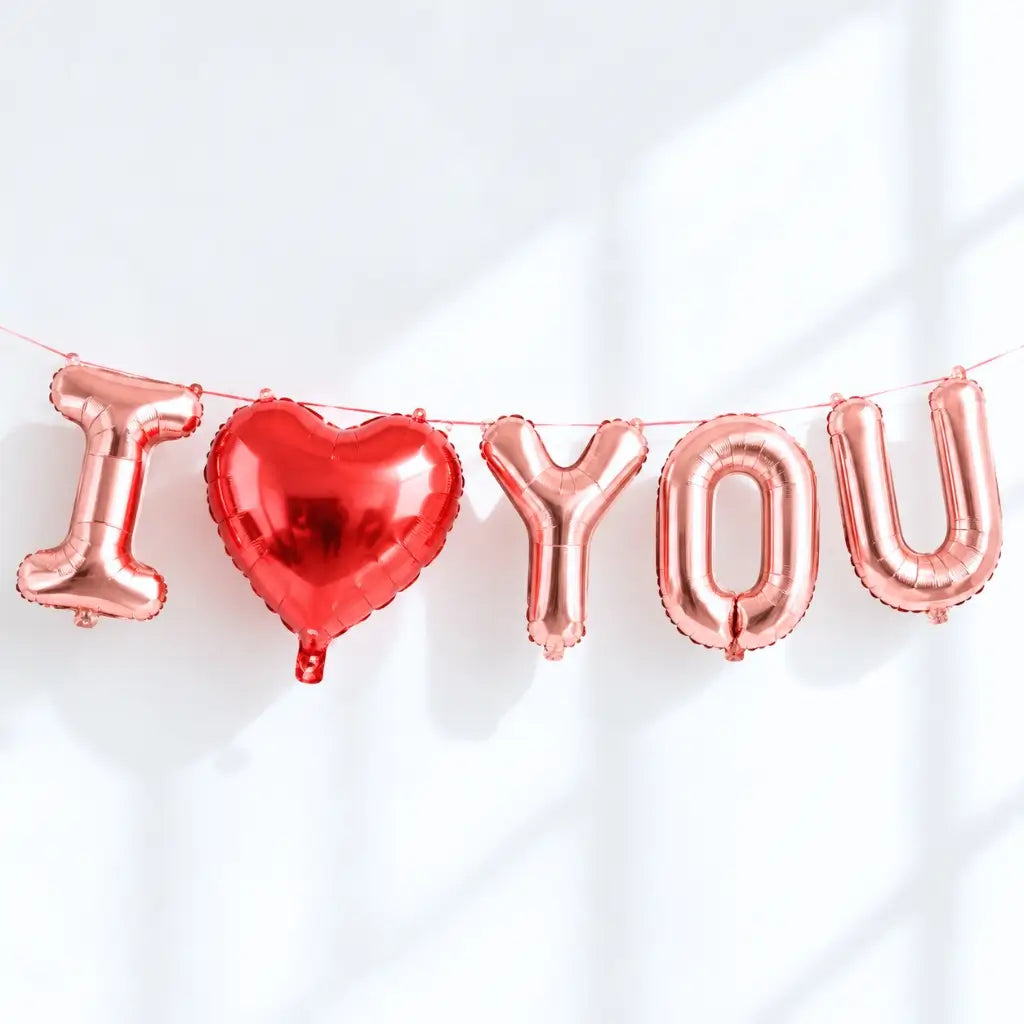 Rose Gold 'I LOVE YOU' with a Large Red Heart Foil Balloons