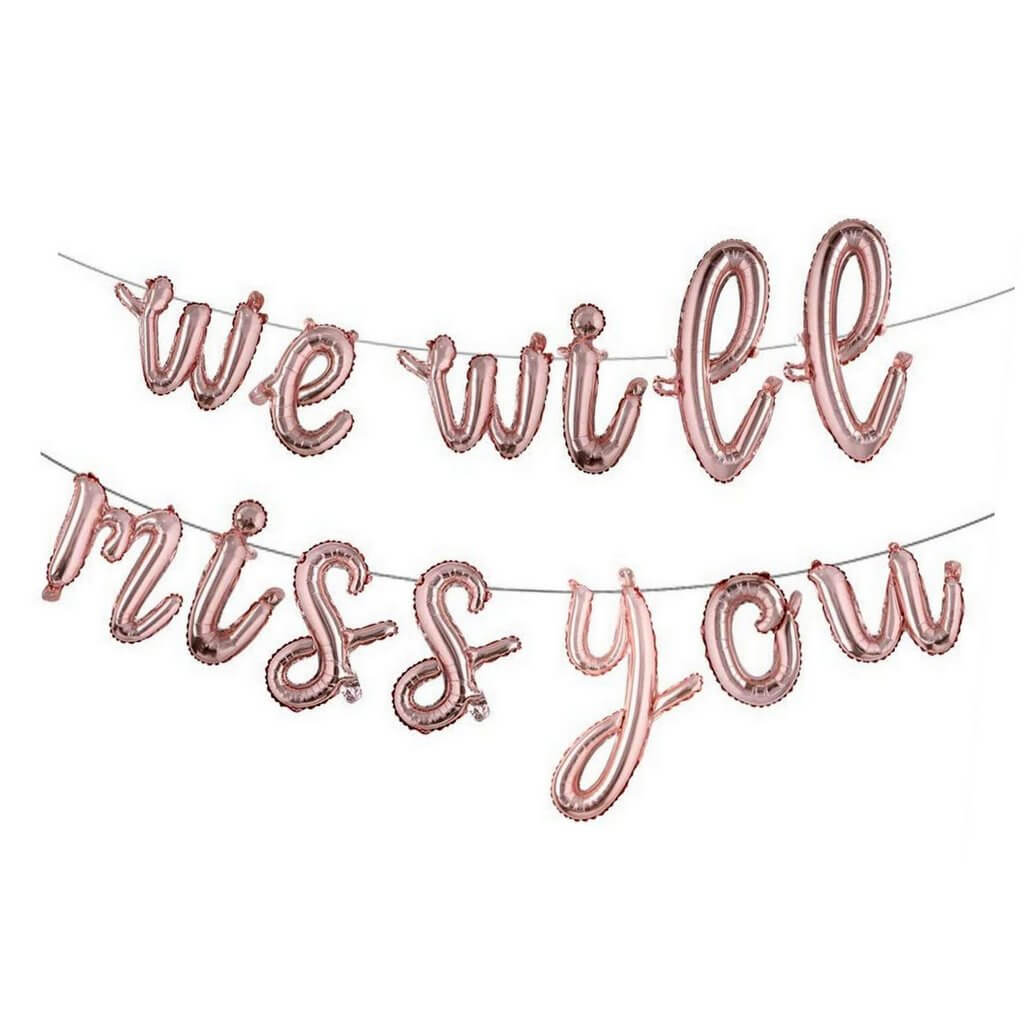 Rose Gold 'we will miss you' lowercase Foil Balloon Banner