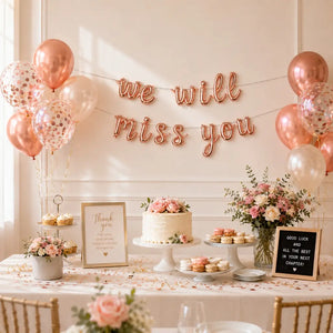 Rose Gold 'we will miss you' lowercase Foil Balloon Banner