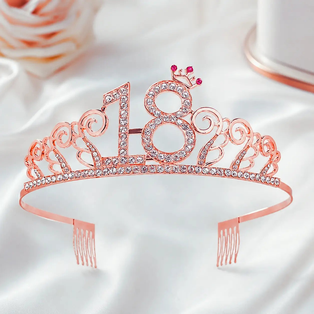 Rose Gold Rhinestone Age 18 Tiara with a Little Crown