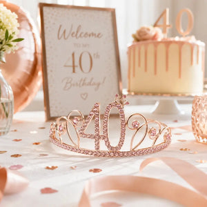 Rose Gold Metal Rhinestone 40th Birthday Crown Tiara