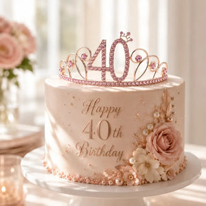 Rose Gold Metal Rhinestone 40th Birthday Crown Tiara