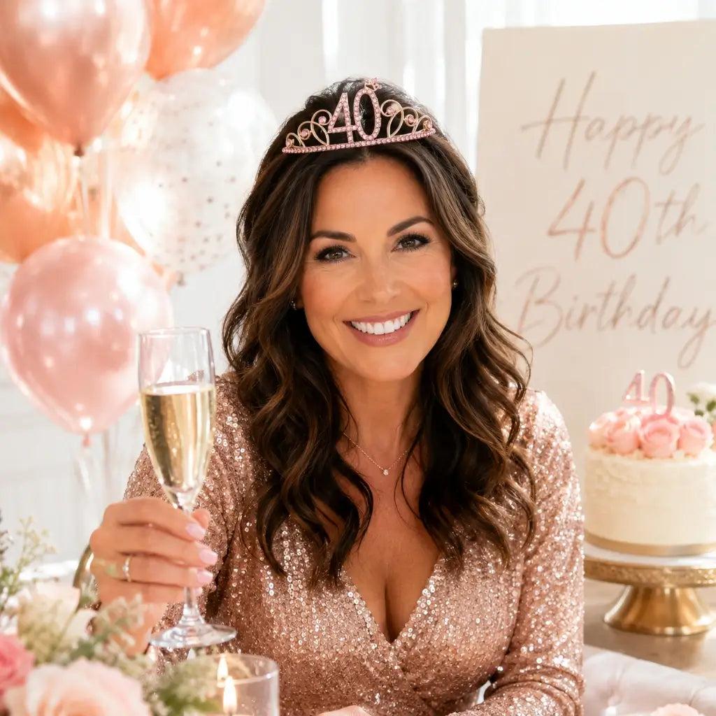 Rose Gold Metal Rhinestone 40th Birthday Crown Tiara