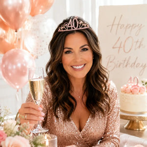 Rose Gold Metal Rhinestone 40th Birthday Crown Tiara