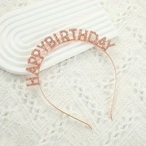 Rose Gold Metal Rhinestone Happy Birthday Headband