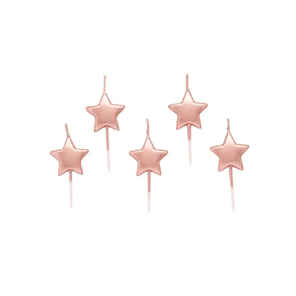 Rose gold star candles for milestone birthday cakes and celebrations