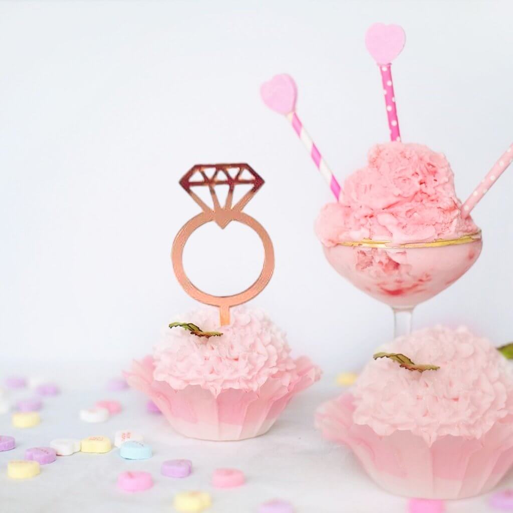 Acrylic Rose Gold Mirror Diamond Wedding Ring Cupcake Topper 10 Pack