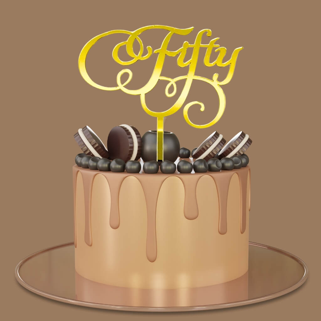 Acrylic Gold 'Fifty' Birthday Cake Topper 50th birthday party decorations