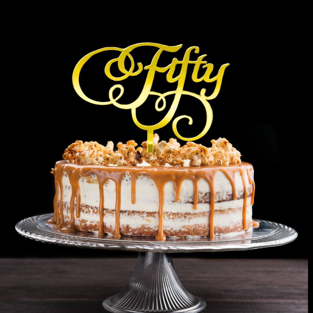 Acrylic Gold 'Fifty' Birthday Cake Topper 50th birthday party decorations