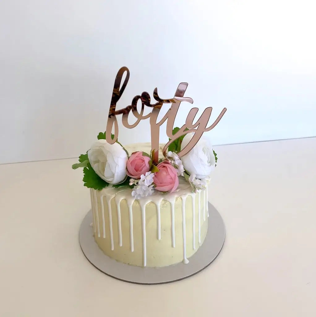 Rose Gold Acrylic 'forty' Script Birthday Cake Topper