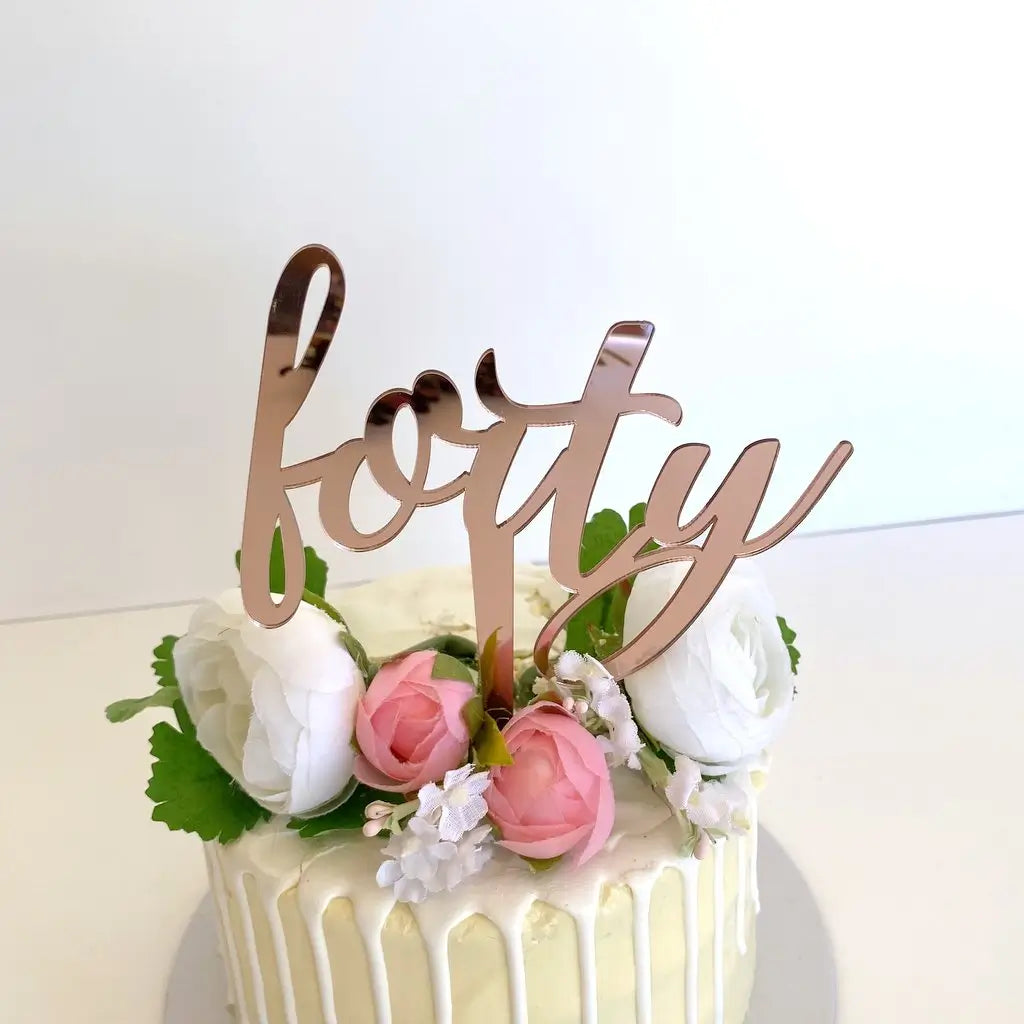 Rose Gold Acrylic 'forty' Script Birthday Cake Topper