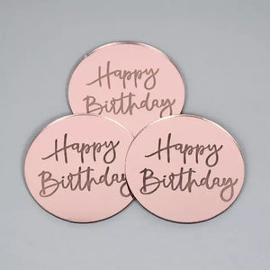 Acrylic Rose Gold Round Disc Happy Birthday Cupcake Topper