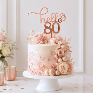 Rose Gold Mirror Acrylic Hello 80 happy birthday Cake Topper