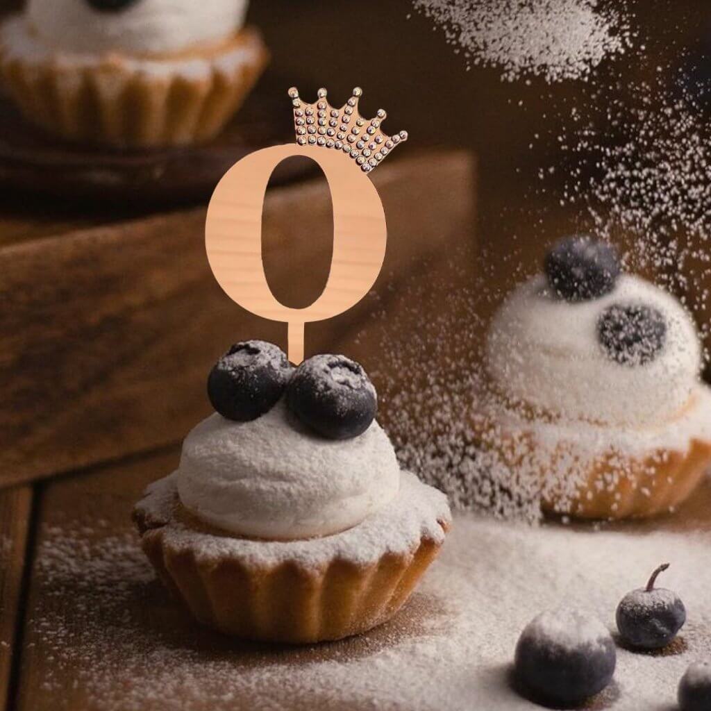 Acrylic Rose Gold Number 0 Rhinestone Crown Cupcake Topper