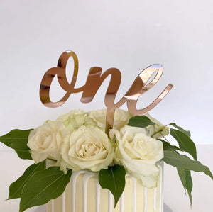 Rose Gold Acrylic 'One' Birthday Cake Topper