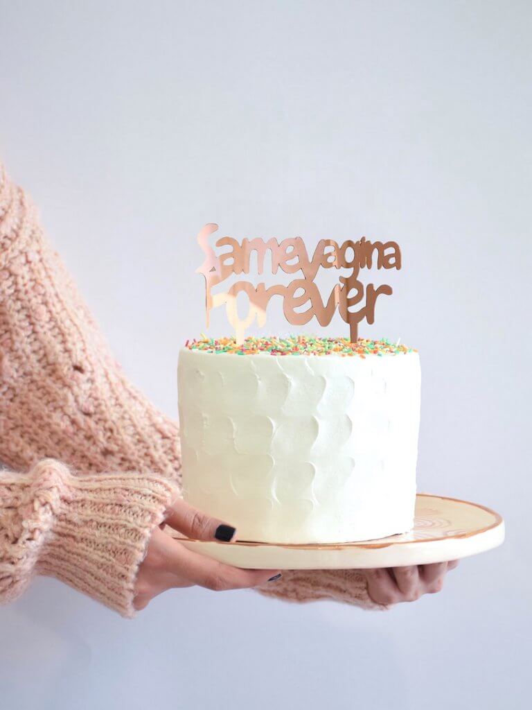 Rose Gold Mirror Acrylic 'same vagina forever' Cake Topper