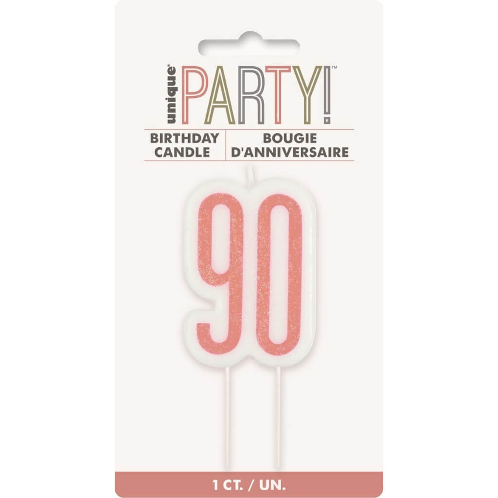 Rose Gold Age 90 Birthday Candle – Numeral Birthday Cake Topper Decoration