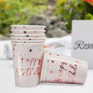 Rose Gold Dot Happy Birthday Paper Cups 6pk