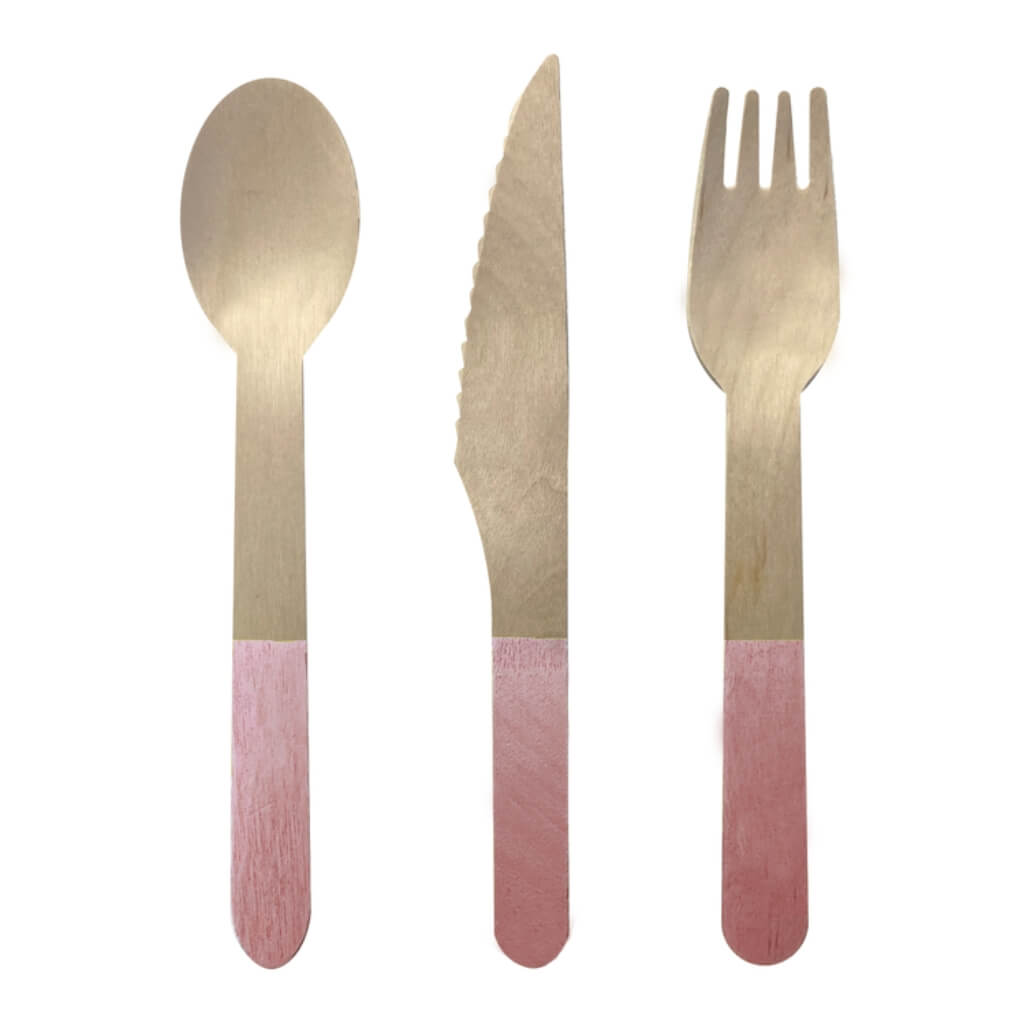 Rose Pink Wooden Cutlery Set 30pk