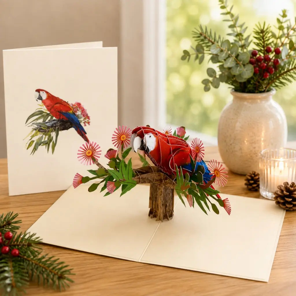 Handmade Rosella Parrot Bird 3D Greeting Card - Australian Native Animal Pop Up Card