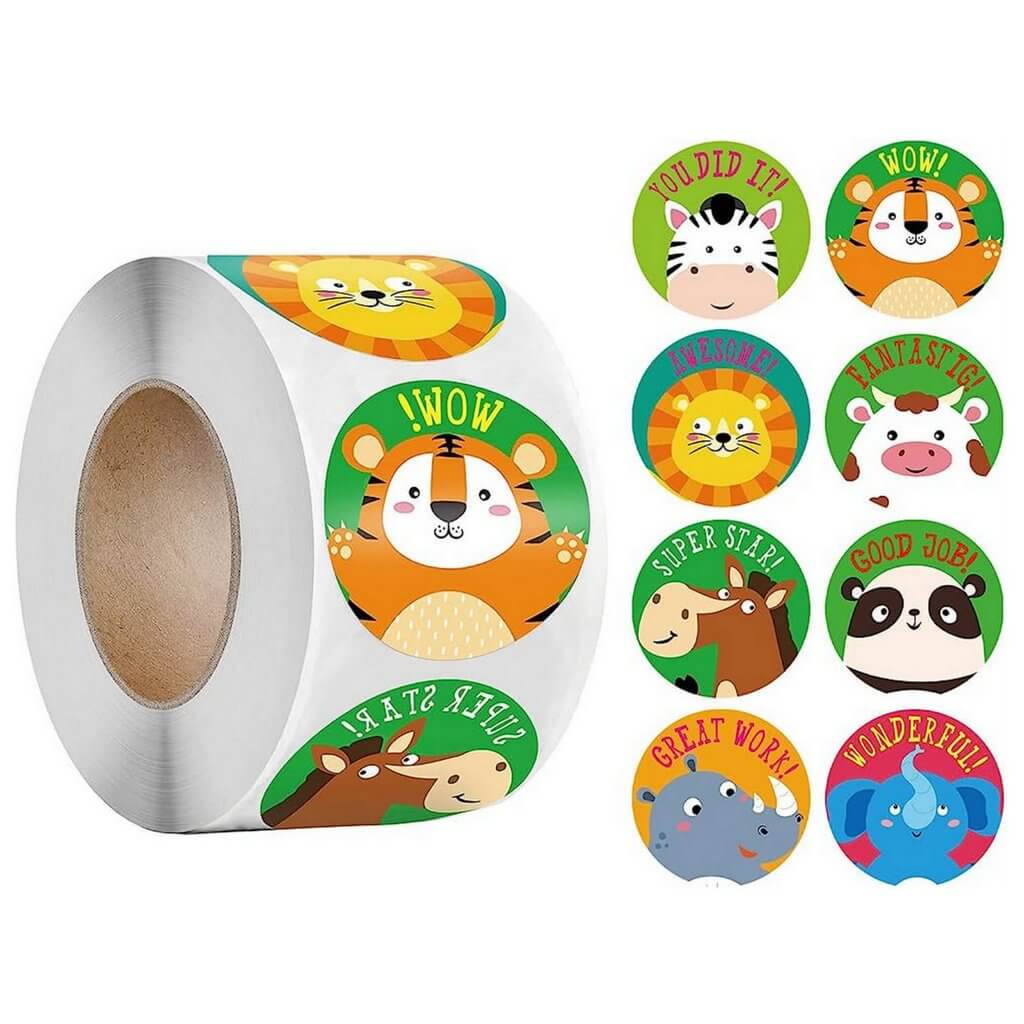 Cute Cartoon Animal Head Reward Stickers for Kids 50 Pack