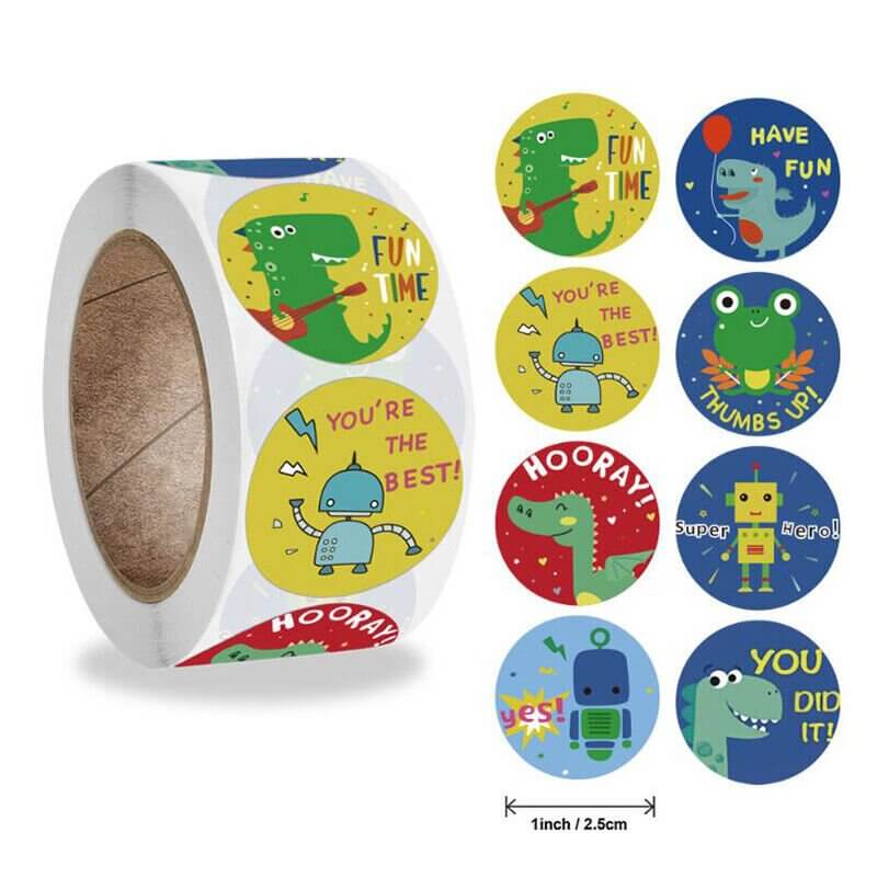 500Pcs/Roll Cartoon Dinosaur Stickers Children Reward Stickers Creative  Decoration/Sealing Label Sticker Stickers 2.5Cm/3.8Cm