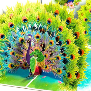 Royal Blue Peacock on Green Grass 3D Pop Up Greeting Card