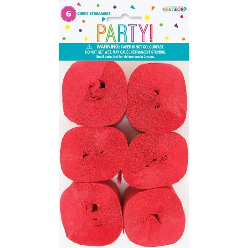 Ruby red crepe streamers 6 pack for party decorations