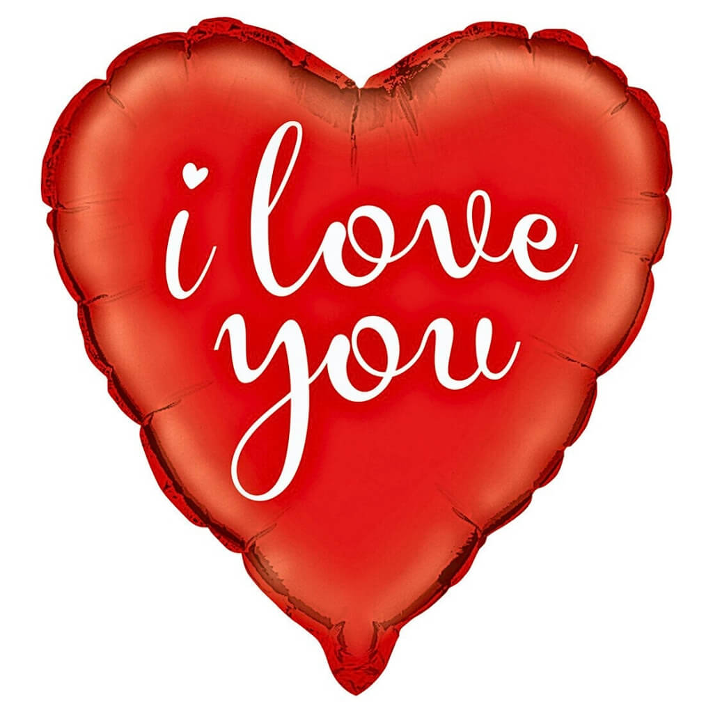 Ruby red heart foil balloon with I Love You message valentines day decor