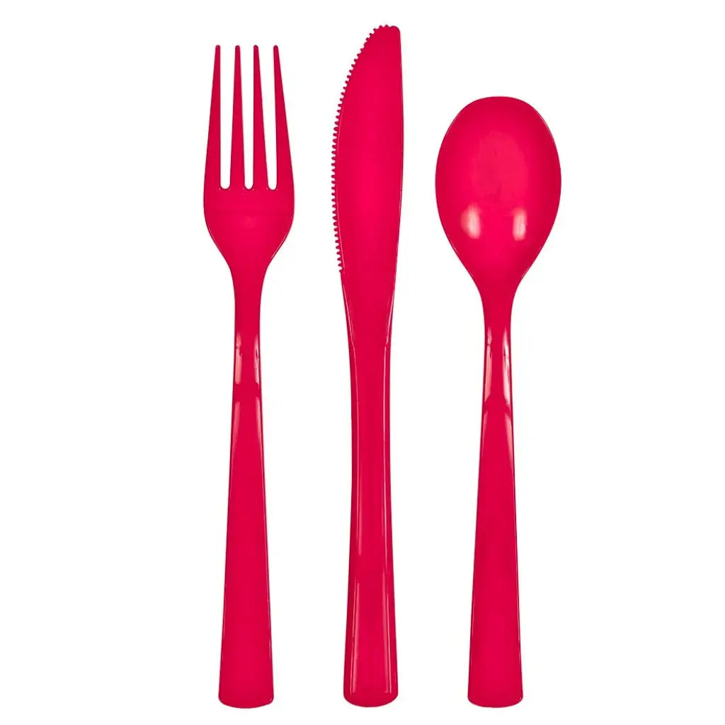 Ruby red reusable cutlery set 18 pack