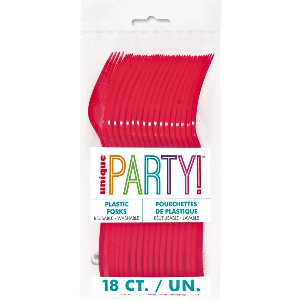 Ruby Red Reusable Plastic Party Forks 18pk