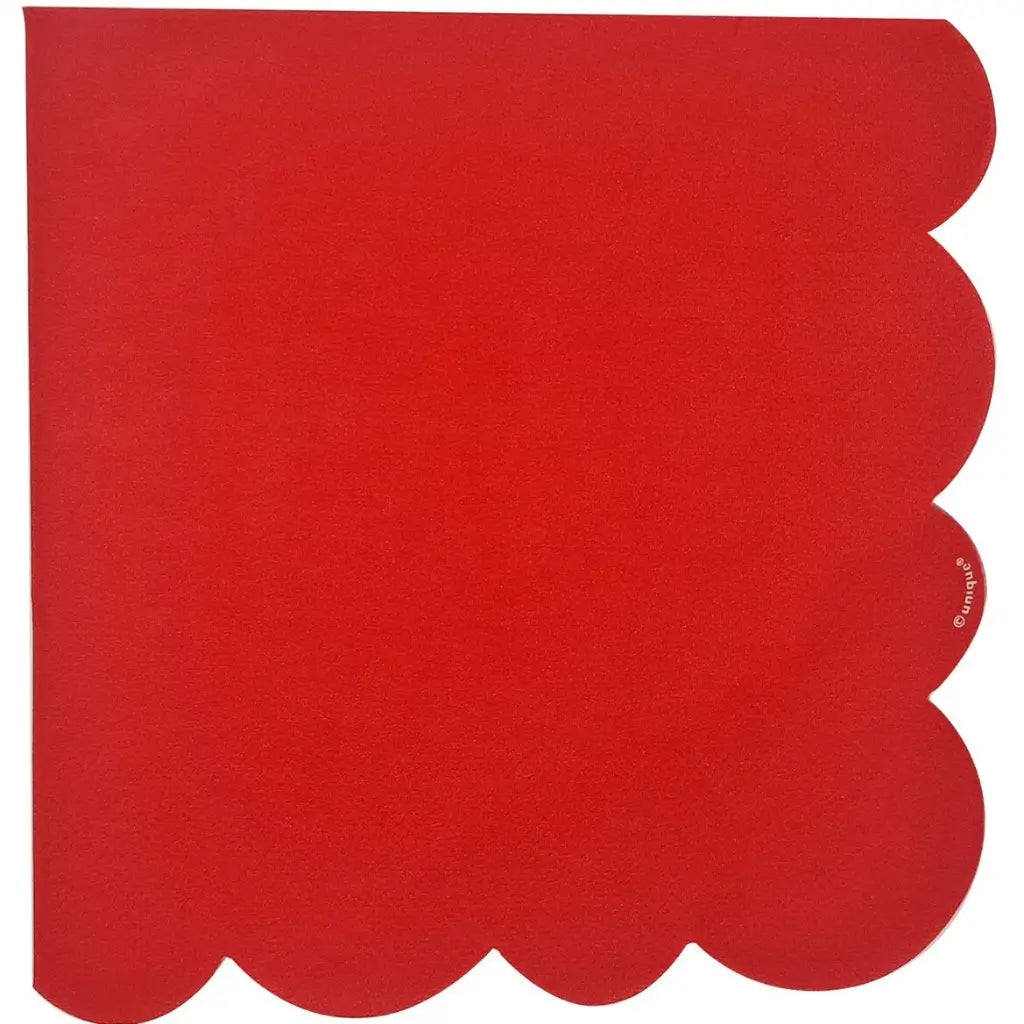 Ruby-red scalloped paper napkins measuring 33cm when unfolded