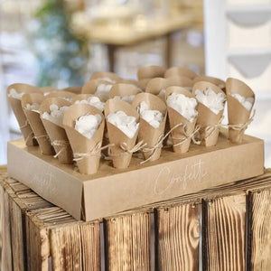 Rustic Romance Wedding Confetti Cone Holder Stand with Confetti & 24 kraft cones